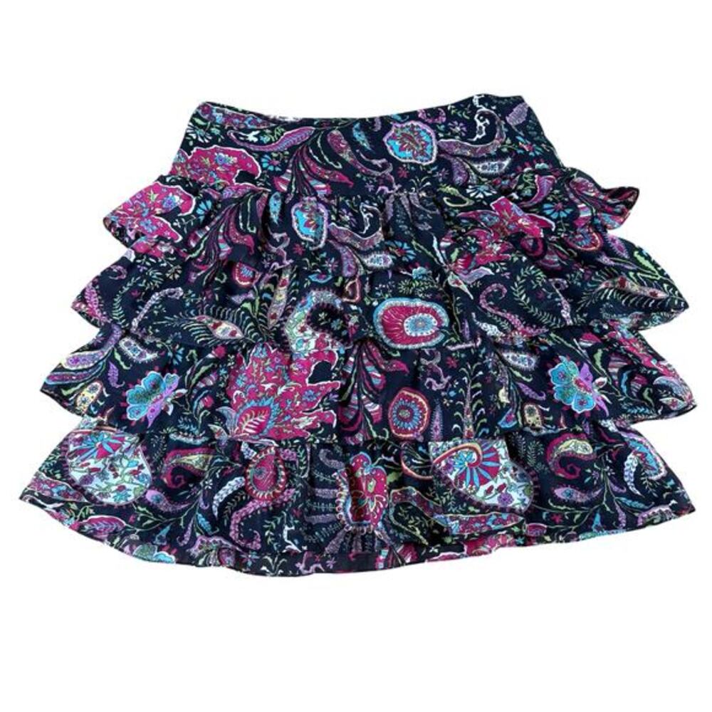 Women Tiered‎ Ruffled Floral Skirt Size 14 Boho Western Colorful Maximalist